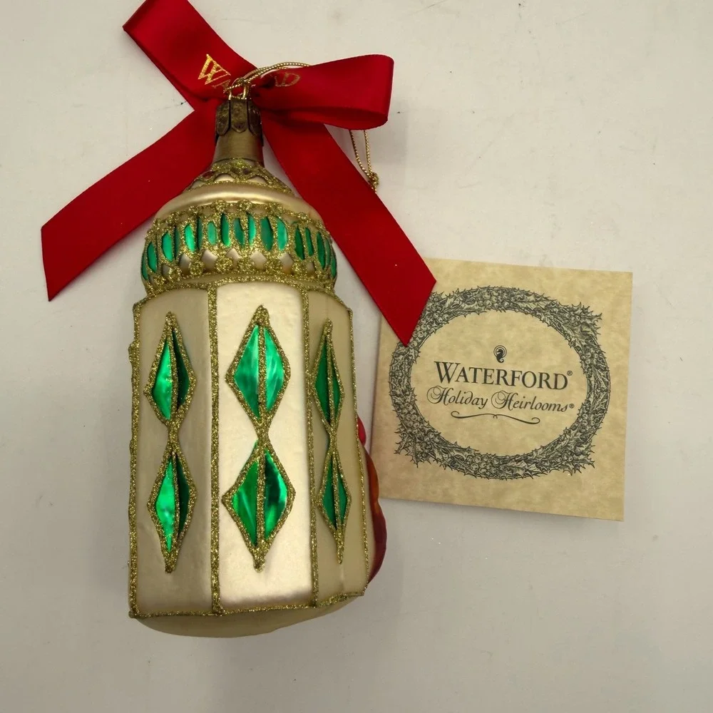 Waterford Holiday Heirlooms 2002 Baby's First Bottle Glass Ornament Teddy Bear